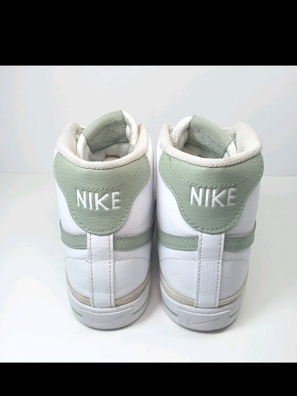 Nike Women’s White Court Legacy High-Top Sneakers with Light Green Swoosh
